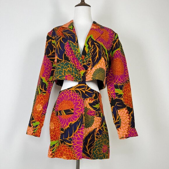 NWOT FARM RIO Multicolor Floral Garden Cut-Out Long Blazer Size S - Picture 2 of 12